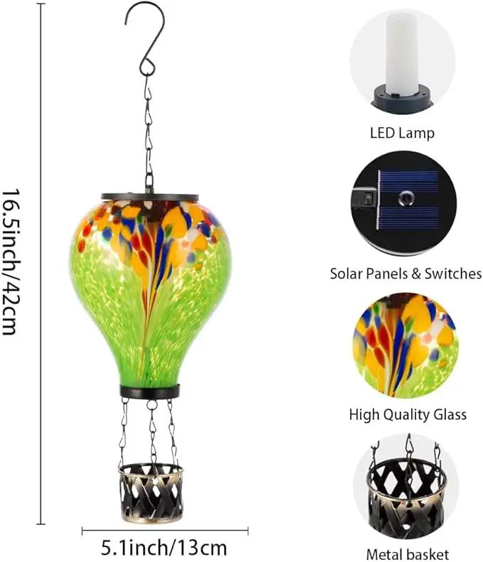 Starsoul 2 PC Hot Air Balloon Solar Lantern Tie-Dye Style Glass Outdoor Hanging Solar Hot Air Balloon Lantern with Flame Light Waterproof for Garden Yard Patio Decor by GreenHaven Gardens