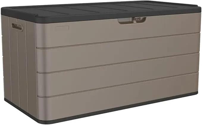100 Gallon Plus Outdoor Storage Box Waterproof Lockable Resin Deck Box Large, Patio Storage Bin for Pool Accessories Cushion Furniture, Garden Tools, UV-Resistant Outside Delivery Brown by GreenHaven Gardens