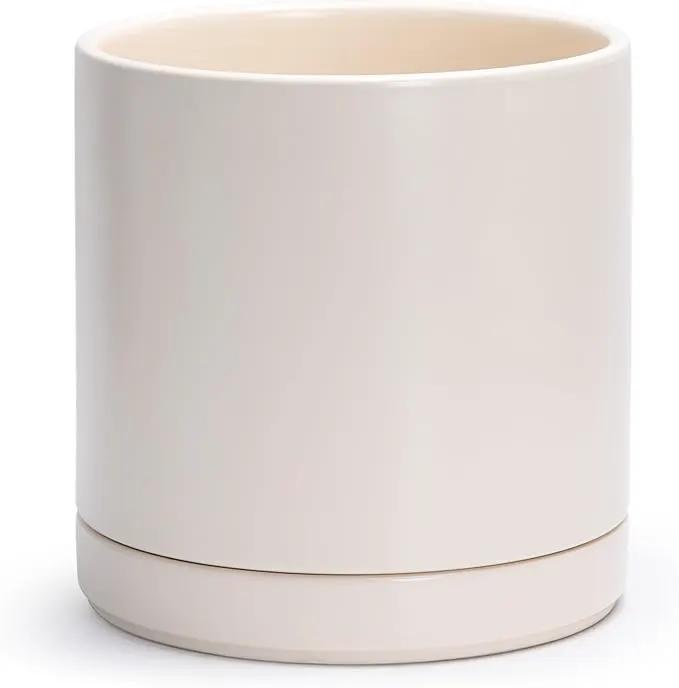 D'vine Dev 10 Inch Ceramic Planter Pot with Drainage Hole and Saucer, Indoor Cylinder Round Planter Pot, Oatmeal, 94-O-E-8 by GreenHaven Gardens