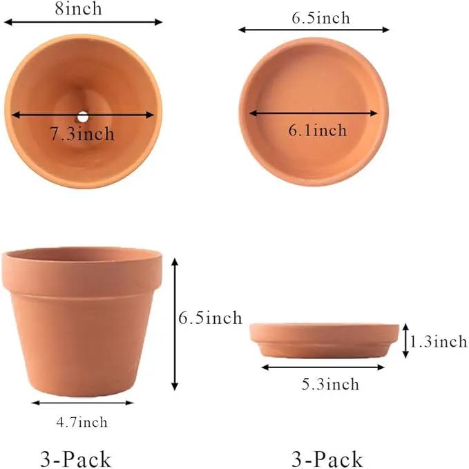 Yishang 8 Inch Clay Pot for Plant with Saucer - 3 Pack Large Terra Cotta Plant Pot with Drainage Hole, Clay Planters Pot, Terracotta Pot for Indoor Outdoor Plant,Round Flower Planter Pots for Plants by GreenHaven Gardens