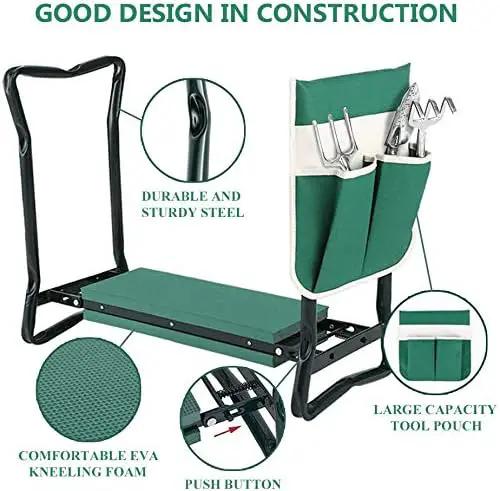 Garden Kneeler and Seat Stool Heavy Duty Garden Folding Bench with Large RemovableTool Pocket Gloves and Soft EVA Kneeling Pad for Gardening Lovers by GreenHaven Gardens