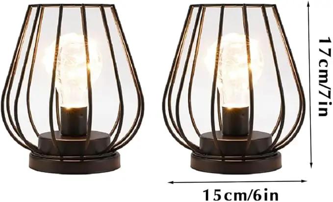 TRIROCKS Set of 2 Metal Battery Operated Lamp 7'' Tall Mini Cage Shape Cordless Table Lamp Battery Lanterns with Warm Fairy Lights Bulb for Patio Garden Wedding Parties Indoor Outdoor(Black) by GreenHaven Gardens