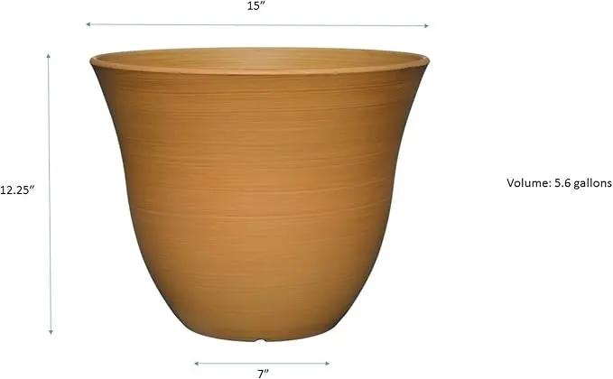 Classic Home and Garden Honeysuckle Resin Flower Pot Planter, Bamboo Brown, 15" by GreenHaven Gardens