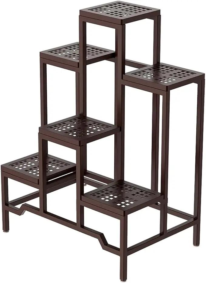 Plant Stand - Aluminum Indoor/Outdoor Flower Rack, Waterproof & Rust-Proof, Stable Support for Pots, Perfect for Living Room, Balcony, Garden, and Office (Brown, 6 Tier) by GreenHaven Gardens