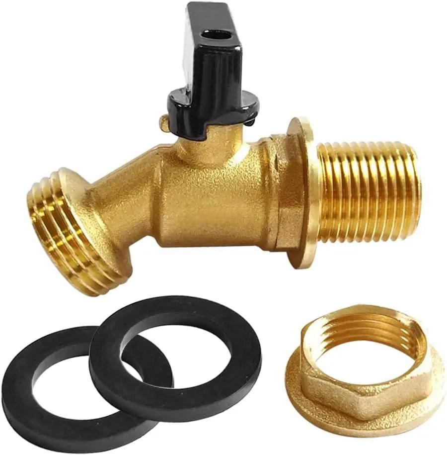 Brass Water Container Rain Barrel Faucets Spigot 3/4"G Male Thread Large Inlet to 3/4"GHT Male Thread Outlet with Quarter Turn Ball Valve Include Bulkhead Fitting and Washers by GreenHaven Gardens