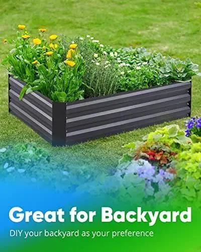 Quictent Galvanized Raised Garden Bed 4x3x1 Ft Metal Planter Box for Vegetables Bottomless for Backyard, Include 1 Tomato Cage, Dark Grey by GreenHaven Gardens