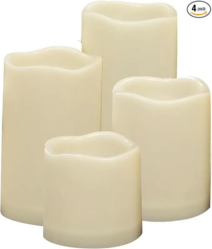 CANDLE CHOICE Waterproof Outdoor Battery Operated Flameless Candles with Timer Realistic Flickering Plastic Fake Electric LED Pillar Lights for Lantern Garden Wedding Christmas Decorations 4 Pack by GreenHaven Gardens