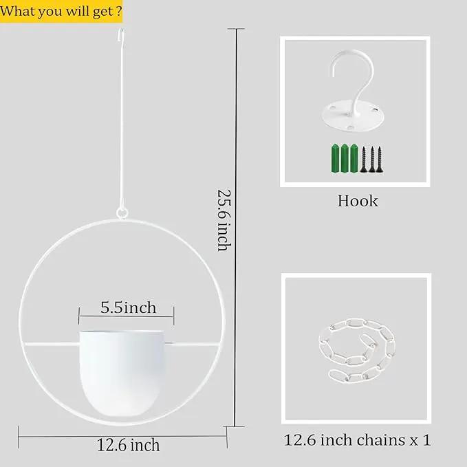 Hanging Planter Indoor Modern Boho Plant Pot Metal Wall and Ceiling Plant Holder Mid Century Minimalist Flower Pot for Hanging Plants, White by GreenHaven Gardens