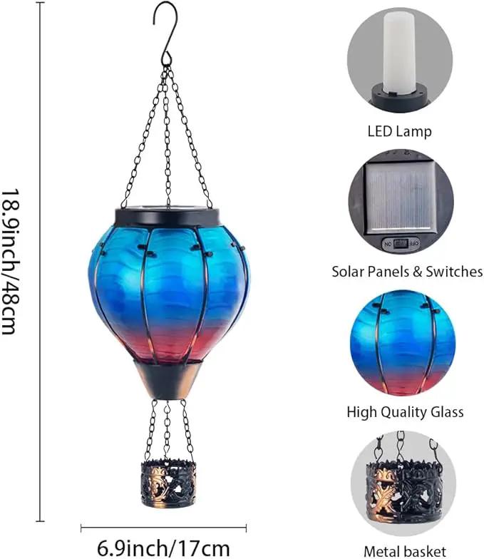 Starsoul Blue Hot Air Balloon Solar Lantern Glass Solar Hot Air Balloon Flickering Flame Hanging Garden Light Waterproof Solar Lamp Hot Air Balloon Garden Yard Farmhouse Decor by GreenHaven Gardens