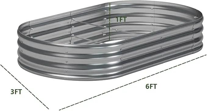 zizin 2 Pack Galvanized Raised Garden Bed Metal Oval Raised Garden Beds Outdoor Planter Box for Vegetables (6x3x1FT, Silver) by GreenHaven Gardens