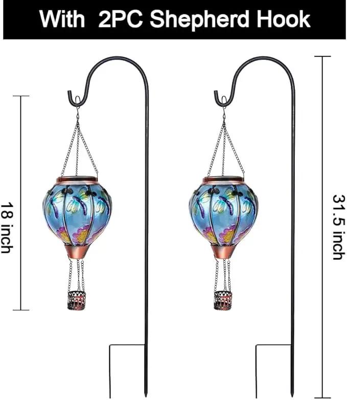 2PC Hot Air Balloon Solar Lantern with 2PC Shepherd Hook, Flickering Flame Hanging Solar Lanterns Outdoor Lights Waterproof Lanterns Decorative Garden Patio Yard Party Decor (Dragonfly) by GreenHaven Gardens