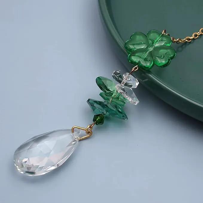 Crystal Hanging Decorations-Hanging Ornament Crystals with Leaf Clover Suncatchers with Crystal Ball for Home, Office, Garden and Festival Decoration by GreenHaven Gardens