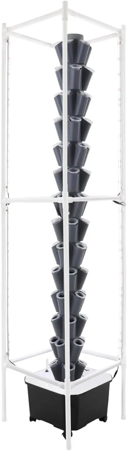 Hydroponic Growing Tower System Kit, 70-Plant Vertical Hydroponics Garden Tower with LED Grow Light, for Outdoor Indoor Herbs Fruits Vegetables Smart Garden Planter Kit by GreenHaven Gardens