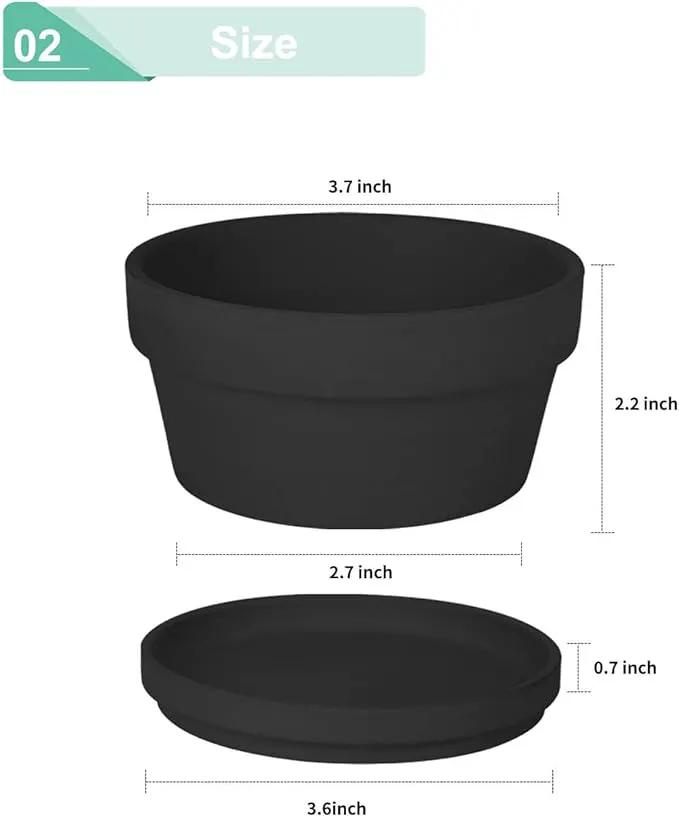 vensovo 3.7 Inch Black Terracotta Shallow Succulent Pots - 6 Pack Terra Cotta Clay Pot with Saucer, Cacuts Indoor and Outdoor Planters with Drainage Hole by GreenHaven Gardens
