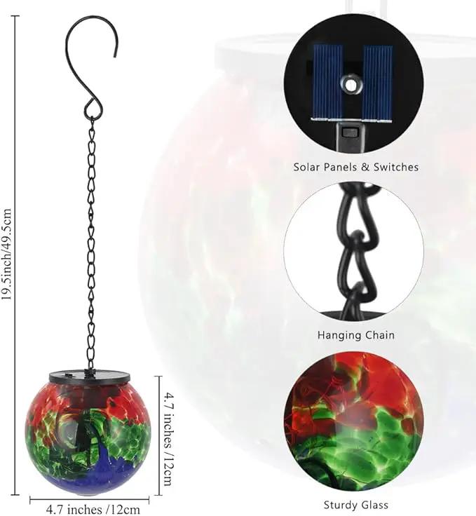 Hanging Solar Lanterns Outdoor Waterproof, Hanging Glass Solar Lantern with Hook, Gazing Ball Lantern Decor for Tree Yard Patio by GreenHaven Gardens