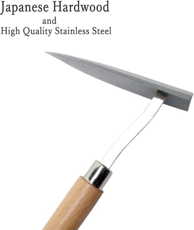 Japanese Garden Landscaping Triangle Hoe with Stainless Steel Blade & Wood Handle by GreenHaven Gardens