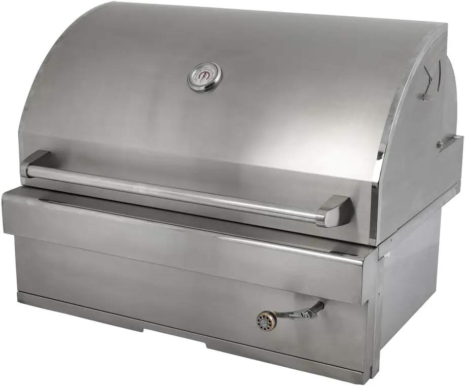 Turbo Charcoal 32 Inch Built-In Stainless Steel BBQ Grill with Charcoal Tray by GreenHaven Gardens