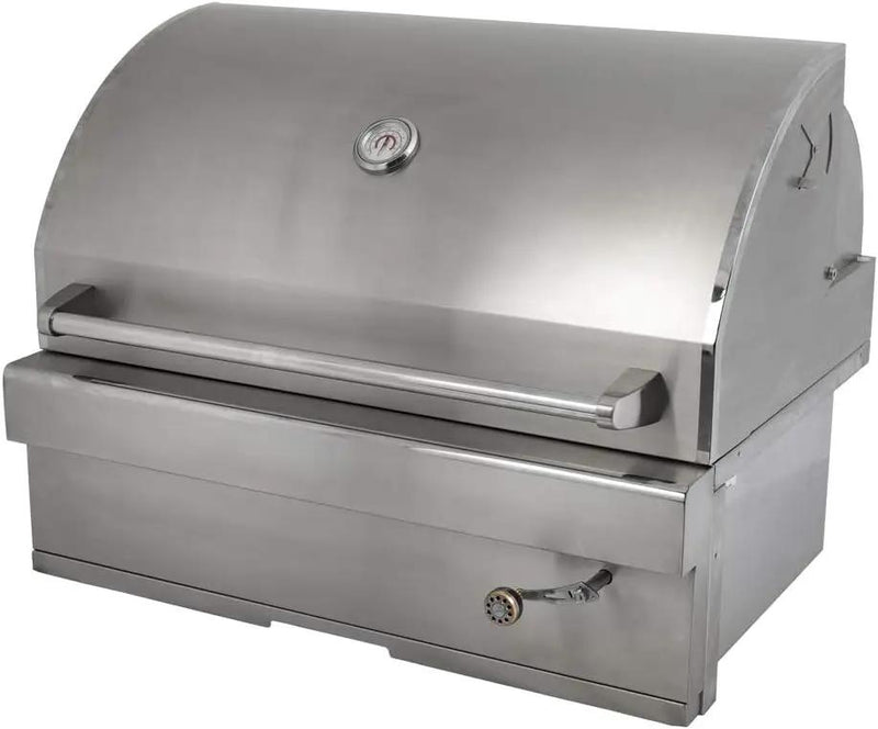Turbo Charcoal 32 Inch Built-In Stainless Steel BBQ Grill with Charcoal Tray by GreenHaven Gardens