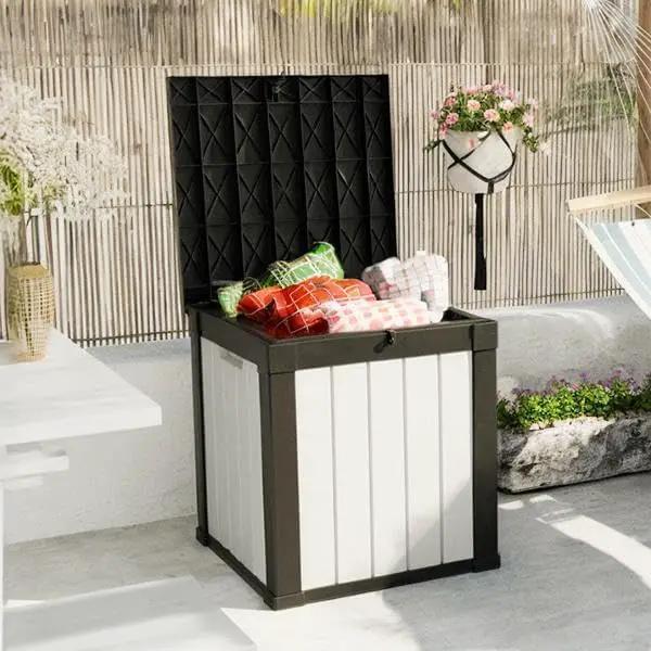 50-Gallon Outdoor Deck Box,Storage Lockable Waterproof Patio Furniture,Garden Tools,Cushions,Pool Accessories Outside Storage Resin Box(Black and White) by GreenHaven Gardens