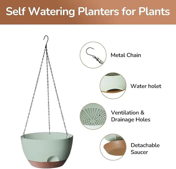 12 Inch Hanging Baskets for Plants Outdoor, Hanging Planters for Indoor Outdoor Plants, Hanging Planter with Self Watering, Hanging Flower Pots (Green) by GreenHaven Gardens
