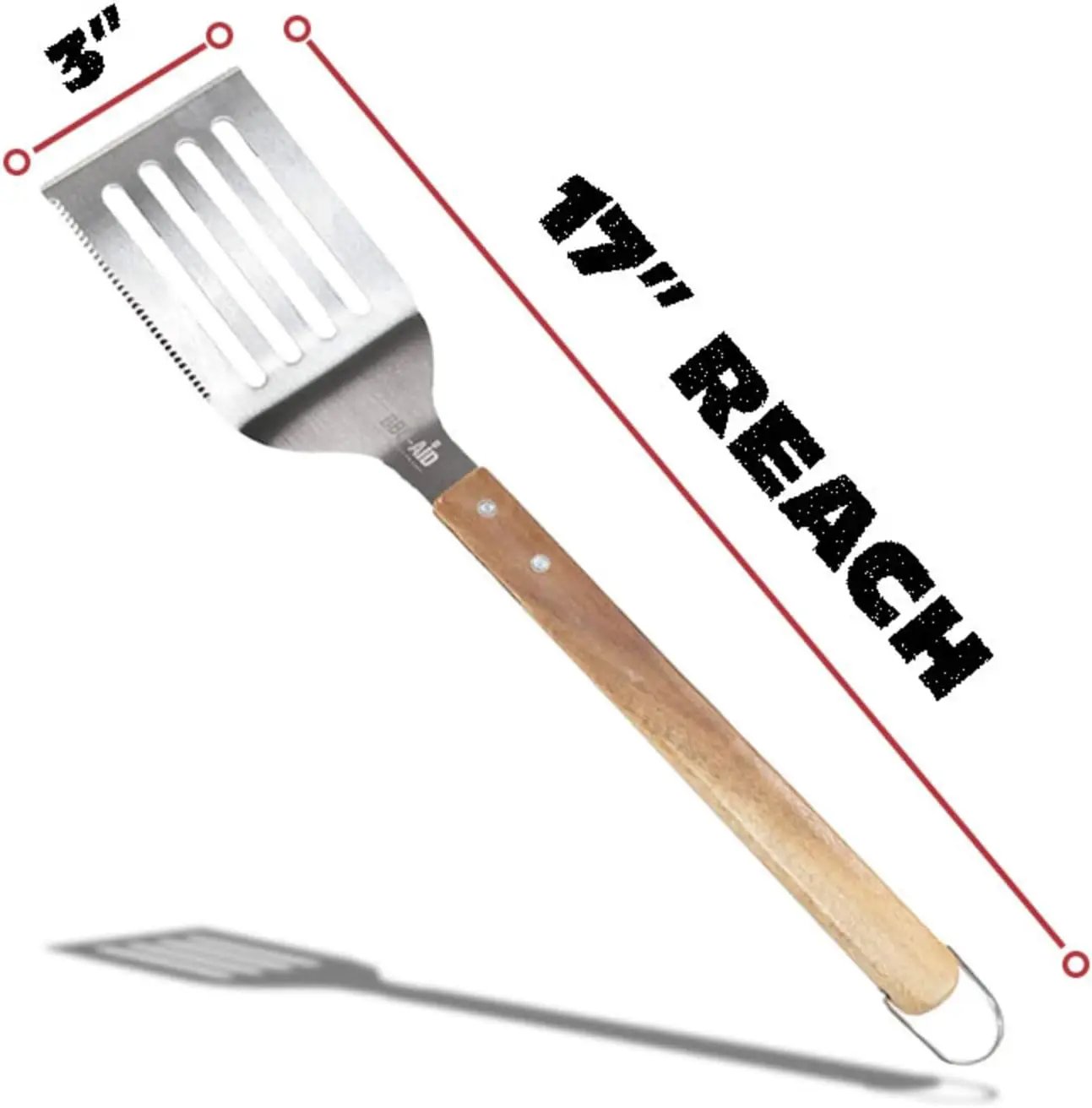 BBQ-AID Pro BBQ Metal Spatula - 17" Barbecue Spatula Stainless Steel with Serrated Knife Edge - Acacia Wood Handle - Heavy Duty Built to Last by GreenHaven Gardens
