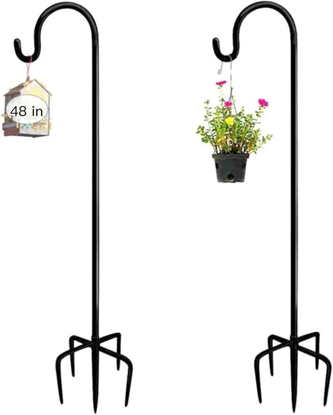Shepherd Hook for Outdoor with 5 Prong Base, 2PCS 48IN Inches Garden Bird Feeder Pole for Hanging Bird Feeder, Plant Baskets, Solar Light Lanterns, Outdoor Plant Hanger Hook by GreenHaven Gardens
