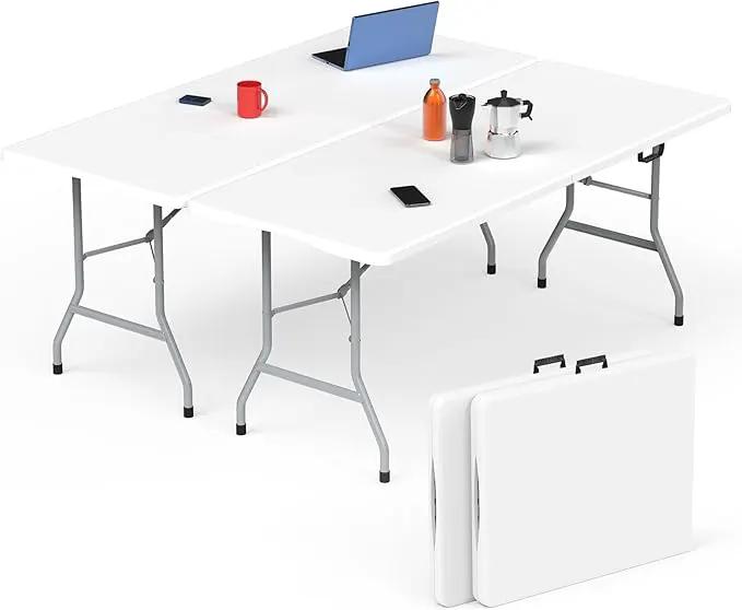 HLPB Folding Table Picnic Table 2 Pcs, 6 ft Portable Camping Table with Handle and Safety Locks, Foldable Table Plastic Dining Table Indoor Outdoor for Camping, Picnic and Party by GreenHaven Gardens