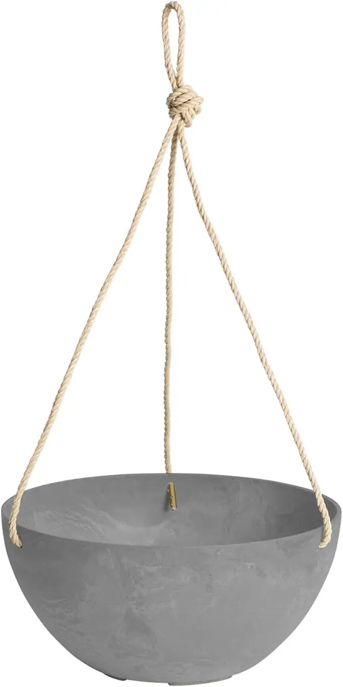 Root & Vessel Self Watering Hanging Planter for Indoor or Outdoor Plants, Unique Marbled Hanging Basket Made of Eco-Friendly Blend of Stone & Plastic, Gray, 10" by GreenHaven Gardens