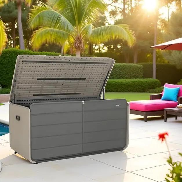 KUIKUI Deck Boxes Outdoor Waterproof, Large Outdoor Deck Box with Wheels Waterproof, 260 Gallon XXL Storage Box Lockable, Grey by GreenHaven Gardens