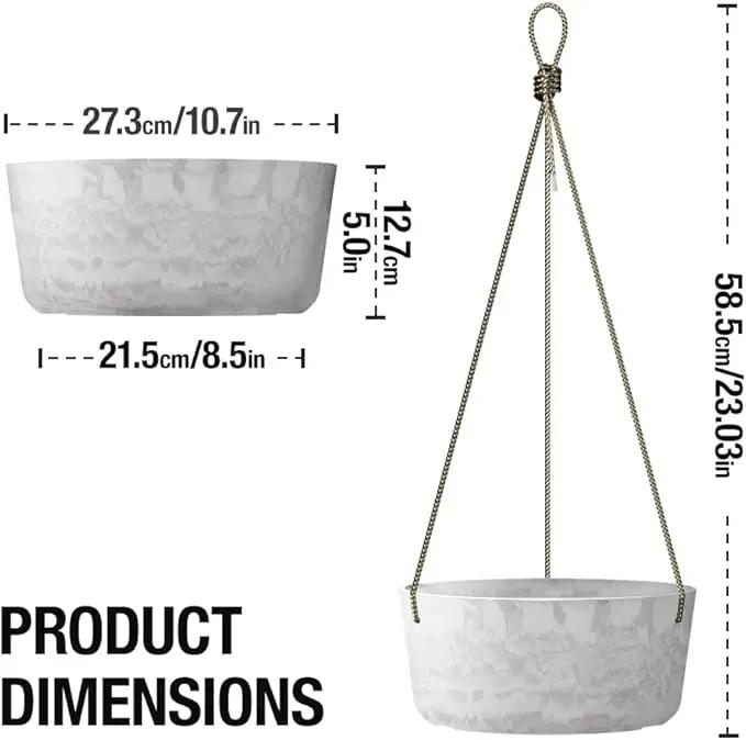 10.7 Inch Hanging Planter for Outdoor Indoor Plants，2 Pack Hanging Flower Pots with Drain Holes for Garden Home Decor Use (Marble) by GreenHaven Gardens