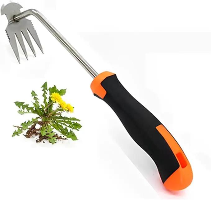 Weed Removal Tool, 2025 New Garden Weeding Tools Manganese Steel Hand Weeder Tool with Handle, 4 Teethes Dual Purpose Manual Weeders Tool Weed Pulling Tool for Garden (Rubber Handle) by GreenHaven Gardens