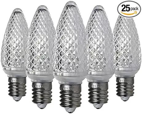 Set of 25 C9 White Faceted Cover Led Replacement Light Bulbs, Dimmable High Brightness E17 Christmas Decorative String Lights for Outdoor Holiday Decoration (White) by GreenHaven Gardens