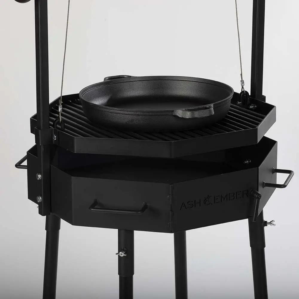 TITAN GREAT OUTDOORS Ash & Ember Santa Maria Grill, Argentine Style Open Fire Grill, Adjustable Cooking Grate with Flywheel, BBQ Grill Comes with Cast Iron Skillet by GreenHaven Gardens