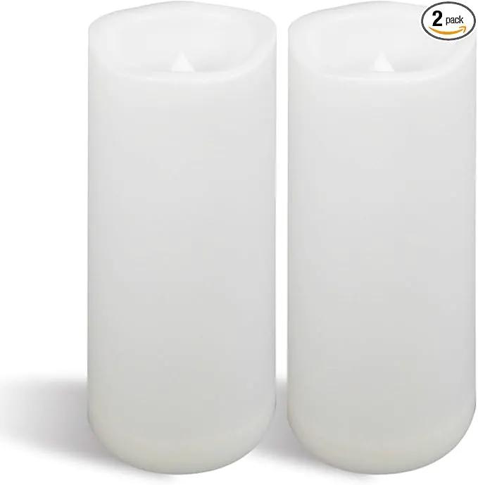CANDLE CHOICE Waterproof Outdoor Battery Operated Flameless Candles with Timer Large Plastic Resin Bright Flickering Electric LED Pillars Lantern Garden Wedding Christmas Decorations 4”(D)x10”(H) 2PCS by GreenHaven Gardens
