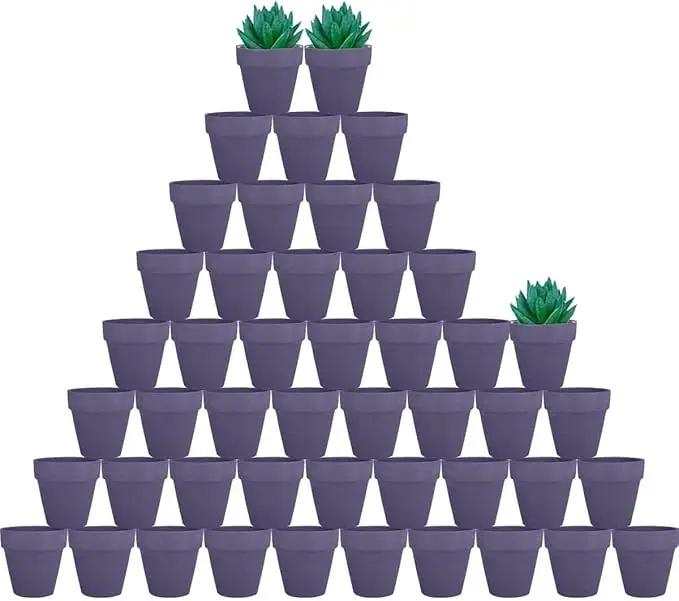 vensovo 48 Pcs 2" Tiny Terracotta & Terra Cotta Pots with Drainage - Purple Small Mini Clay Ceramic Pottery Planter Ideal for Indoor/Outdoor Plants, Crafts, Wedding Favors by GreenHaven Gardens