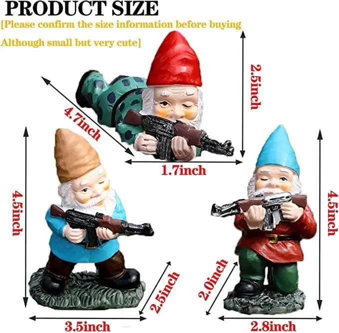 Garden Gnomes, 4.5inch Gnome Statues, Military Gnome with Gun, Funny Army Gnomes Decorations for Yard, Indoor Outdoor Halloween Christmas Thanksgiving Gifts (Red+Yellow+Blue) by GreenHaven Gardens