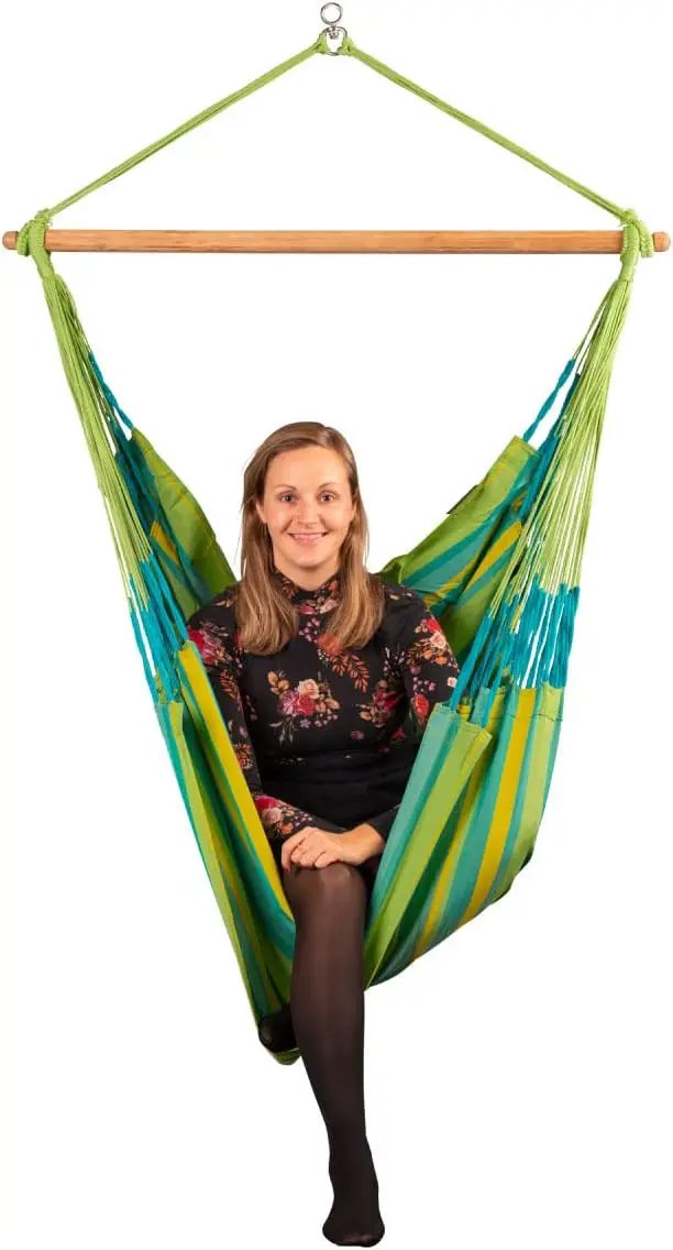 LA SIESTA® - Large Comfort Domingo Hammock Swing Chair - Weather & Tear Resistant Hanging Hammock Chair - Indoor Outdoor Hammock Chair Swing - Patio Porch Bedroom Hanging Chair - Max 285 Lbs, Lime by GreenHaven Gardens