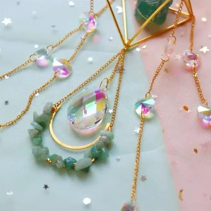 Crystal Suncatchers for Windows, Green Fluorite Gemstone Sun Catcher Hanging, Spiritual, Rainbow Maker, Crystal Boho Decor Indoor Outdoor, Natural Stone (Green Fluorite) by GreenHaven Gardens
