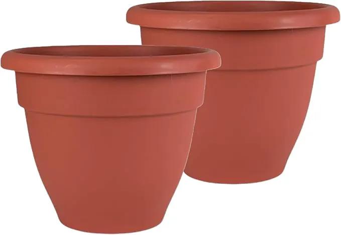 The HC Companies Caribbean Planter Pot - Outdoor & Indoor Plant Pot with Drainage Hole & Plug - Rolled Rim Plastic Pots for Plants & Flowers - Decorative Plant Pot (10" Clay, Pack of 2) by GreenHaven Gardens