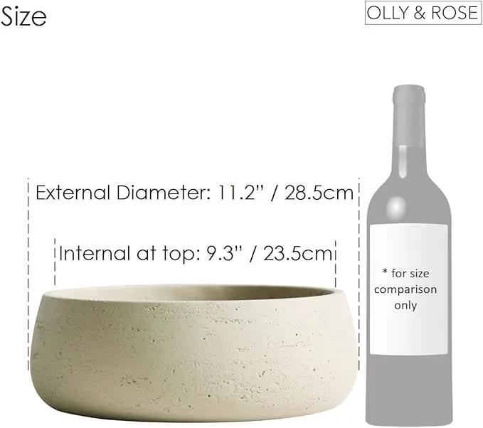 Olly & Rose Large Ceramic Planter Bowl Shallow Plant Pot - Off White Cream Ivory Flower Pot Indoor and Outdoor Decorative Bowl Garden and Home Décor by GreenHaven Gardens