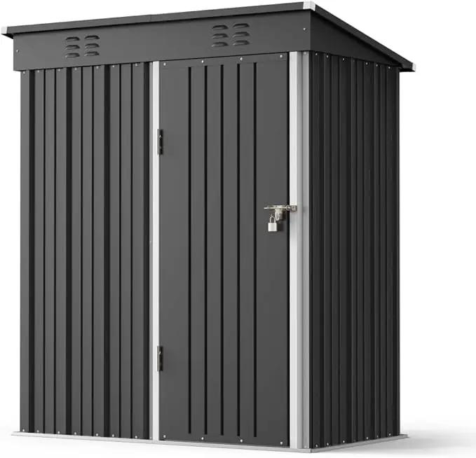 Gizoon 5 'x 3'Outdoor Storage Shed with Singe Lockable Door,Galvanized Metal Shed with Air Vent Suitable for The Garden,Tiny House Storage Sheds Outdoor for Backyard Patio Lawn-Dark Gray by GreenHaven Gardens
