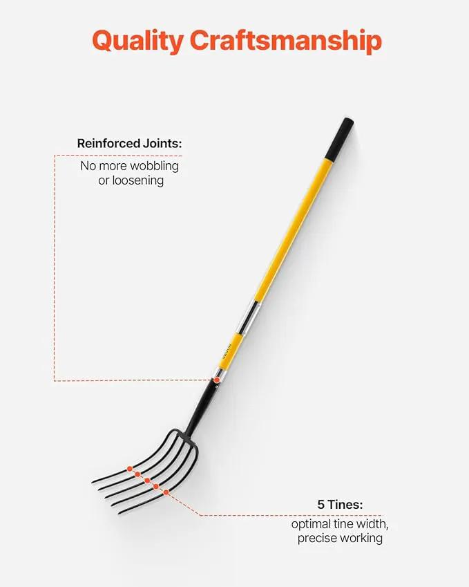 VEVOR Garden Fork, 5-Tine Gardening Pitchfork with Fiberglass Handle, 57 in Heavy Duty Digging Fork with Y Grip, Forged Steel Spading Fork for Hay Potato Composting Transplanting Aeration by GreenHaven Gardens