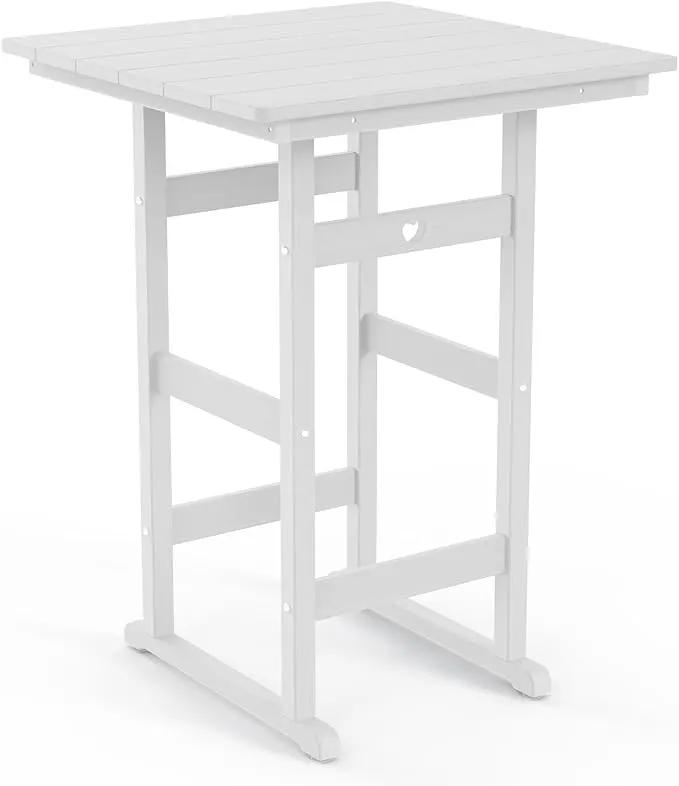 Adirondack Outdoor Bar Table, Durable HDPE Composite, Weather Resistant, Easy to Clean, Perfect for Backyard and Poolside Use, White by GreenHaven Gardens