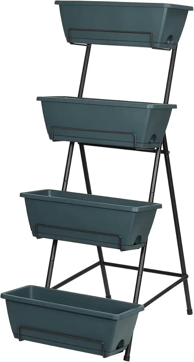 Tuenort Vertical Raised Garden Bed 4 Tiers Planter Box Freestanding Garden Planter with 4 Container Boxes for Growing Vegetables Herbs Flowers on Patio Balcony Green by GreenHaven Gardens