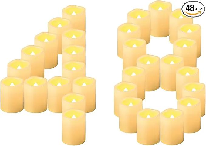 CANDLE IDEA Flameless LED Votive Candles 48 Pack, 1.5" x 2", Battery Operated Flickering Electric Outdoor Flameless Tea Lights, Fake Tealight Candle Bulk for Wedding, Christmas, Halloween Decorations by GreenHaven Gardens