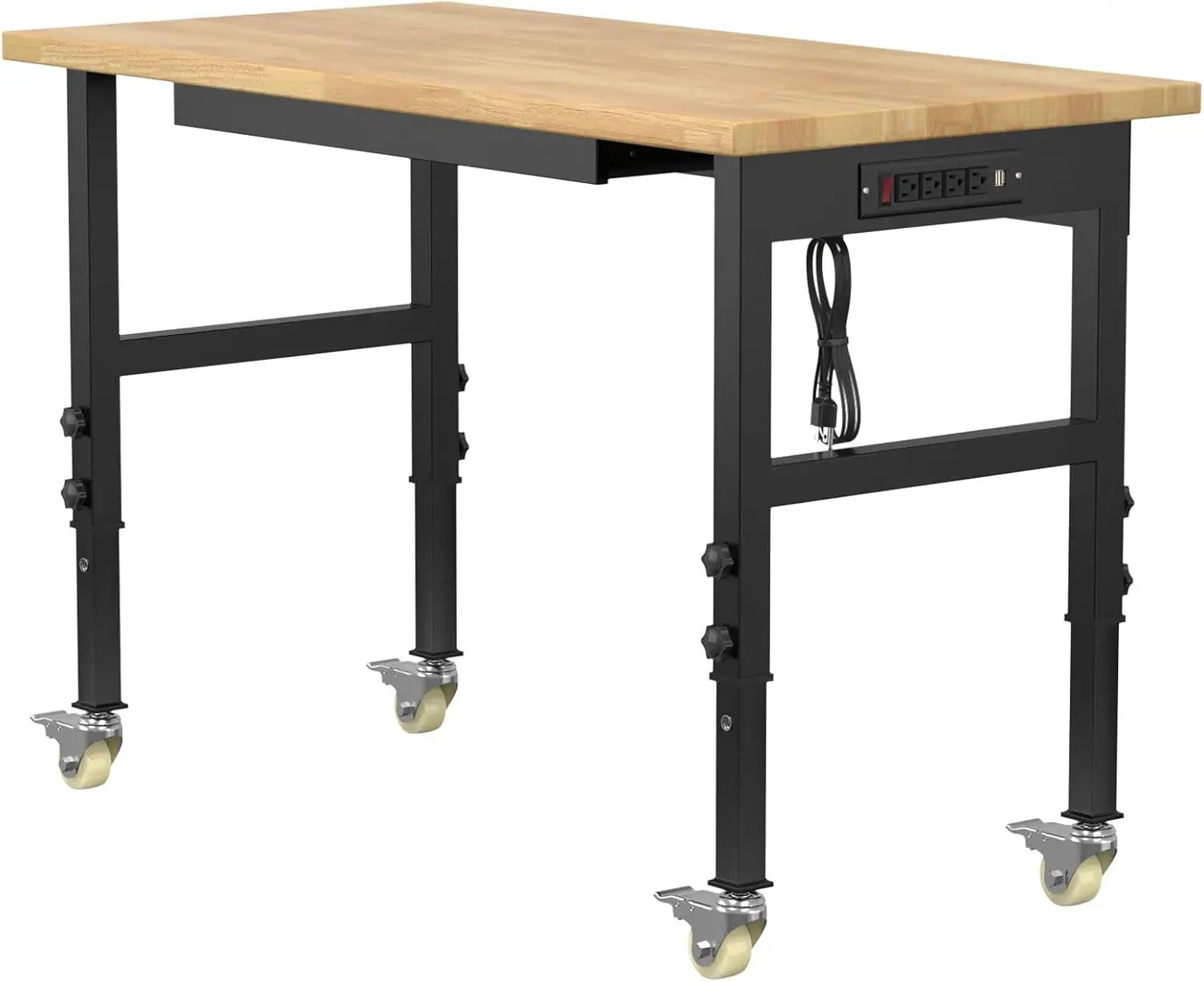 48" Adjustable Workbench,Heavy-Duty Work Table,3000 LBS Load Capacity Hardwood Workstation Outlets with Power Strips, Drawers and Wheels,for Workshop, Garage by GreenHaven Gardens