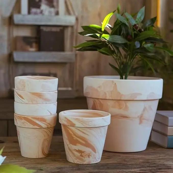 Random Mood Macchiato Terracotta Plant Pots – Handmade 6-Inch Clay Ceramic Flower Pots with Drainage Holes, Set of 3 – Ideal for Indoor & Outdoor Orchids by GreenHaven Gardens