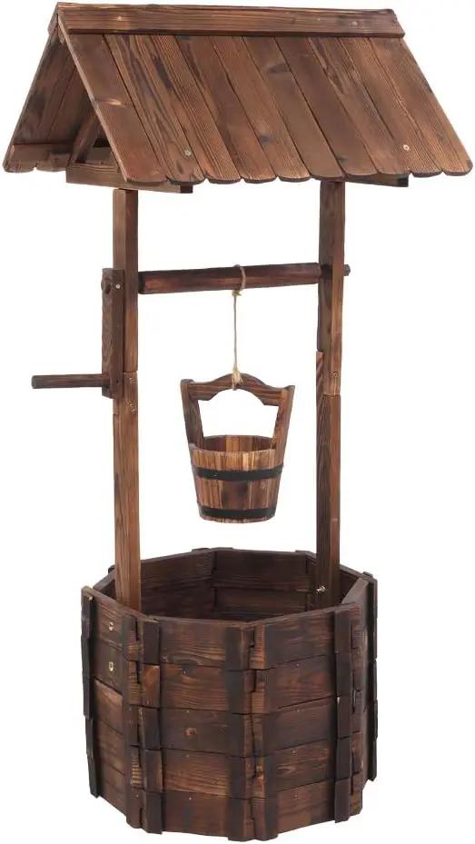 Wooden Wishing Well with Hanging Bucket, Outdoor Rustic Wishing Well Planter for Flowers and Plants, Well Covers for Yard, Garden Decor for Outside by GreenHaven Gardens