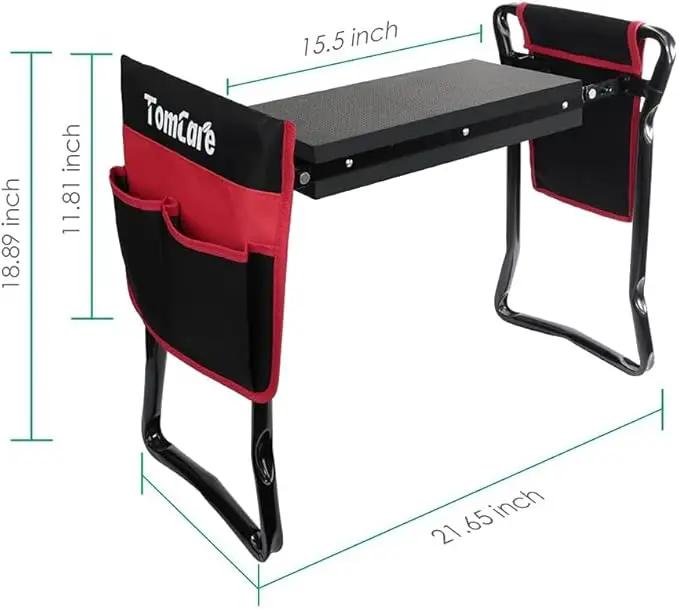 TomCare Garden Kneeler Seat Garden Bench Garden Stools Foldable Stool with Tool Bag Pouch EVA Foam Pad Outdoor Portable Kneeler Christmas Gardening Gifts for Women Men,Large 21.65"x10.62"x18.89",Black by GreenHaven Gardens