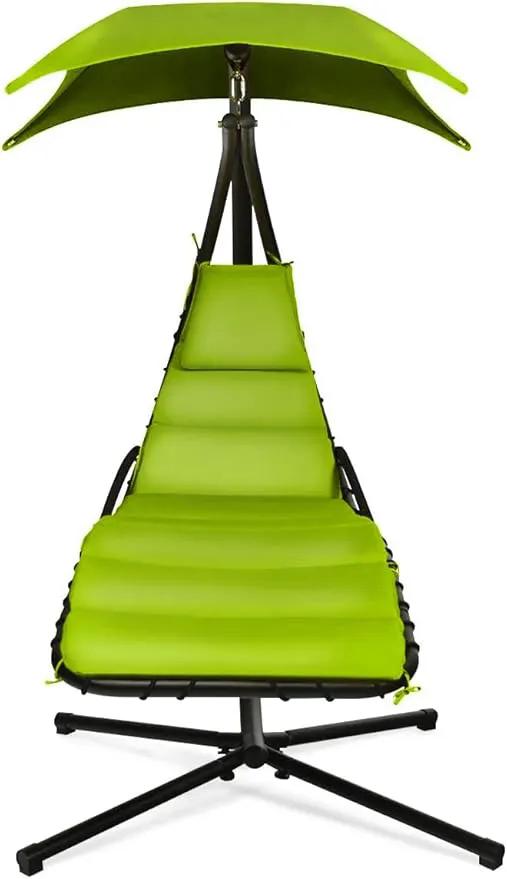 Weatherproof Replacement Cushion Pad and Umbrella for Hanging Lounge Chair Outdoor Chaise Hanging Hammock Chair - Long-Lasting, Fade-Resistant, Quick-Dry, Outdoor Lounge Replacement Set (Green) by GreenHaven Gardens